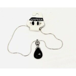 Napier Silver Tone Black Teardrop Necklace & Earrings Set